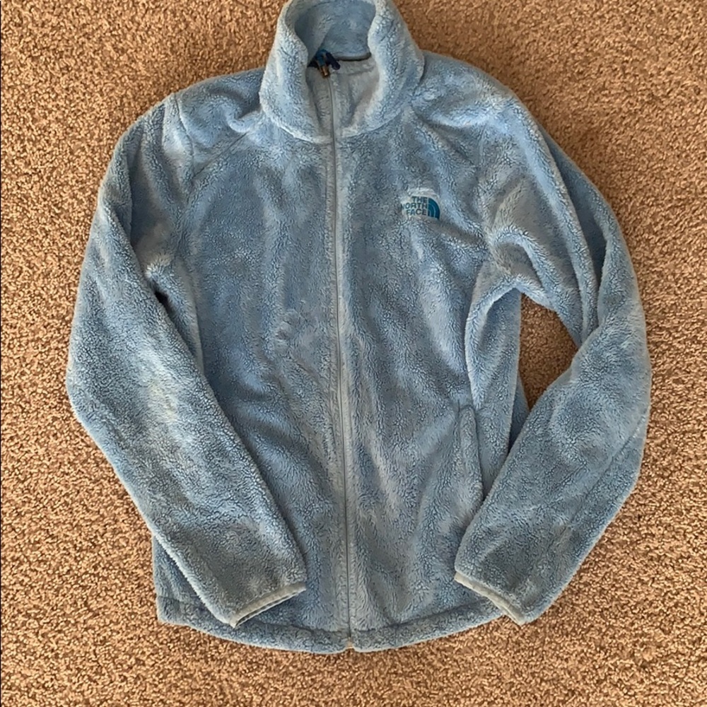 North Face light blue fuzzy zip up